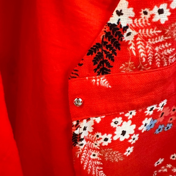 Lulus red, floral print wrap dress v neck short puff sleeve midi length sz L(10) - Picture 9 of 12